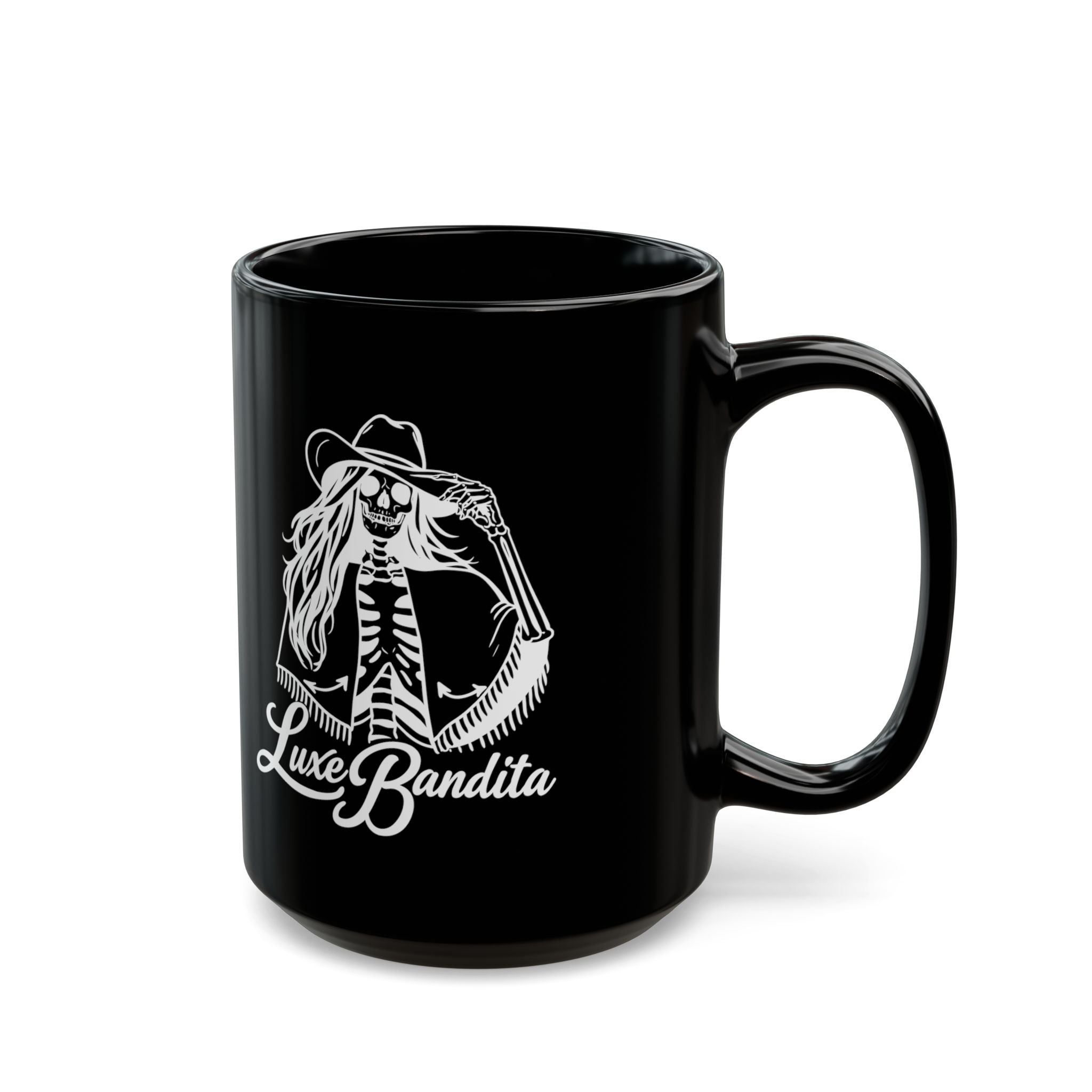 Luxe Bandita Black Mug — Skeleton Cowgirl 11oz/15oz