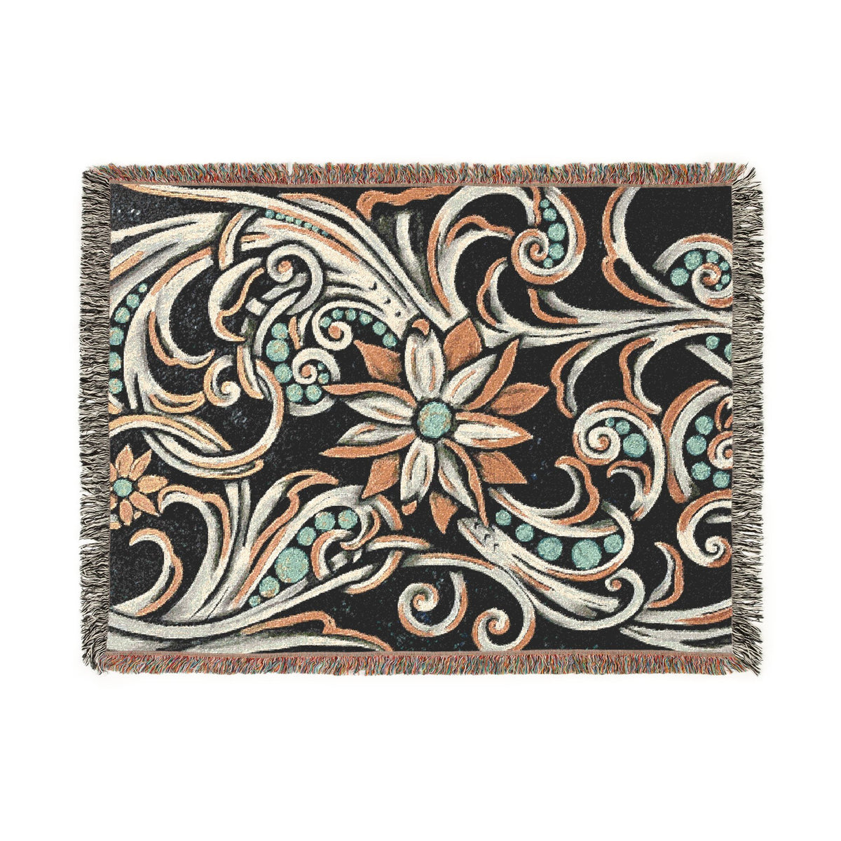 Turquoise Filigree Woven Blanket