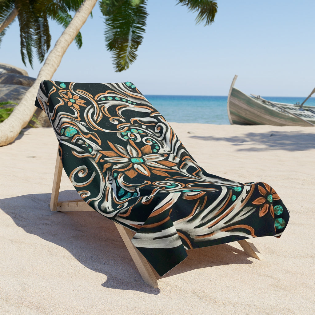 Turquoise Filigree Beach Towel
