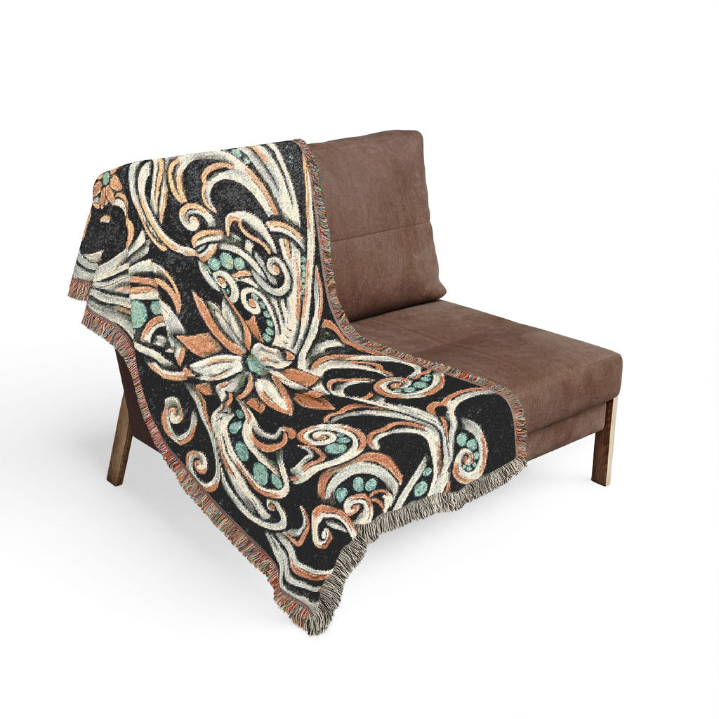 Turquoise Filigree Woven Blanket