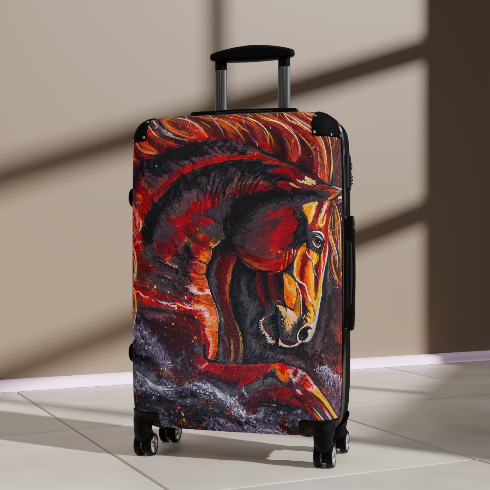 Hand-Painted Fire Horse Suitcase — Western Art by Kristen Schulle