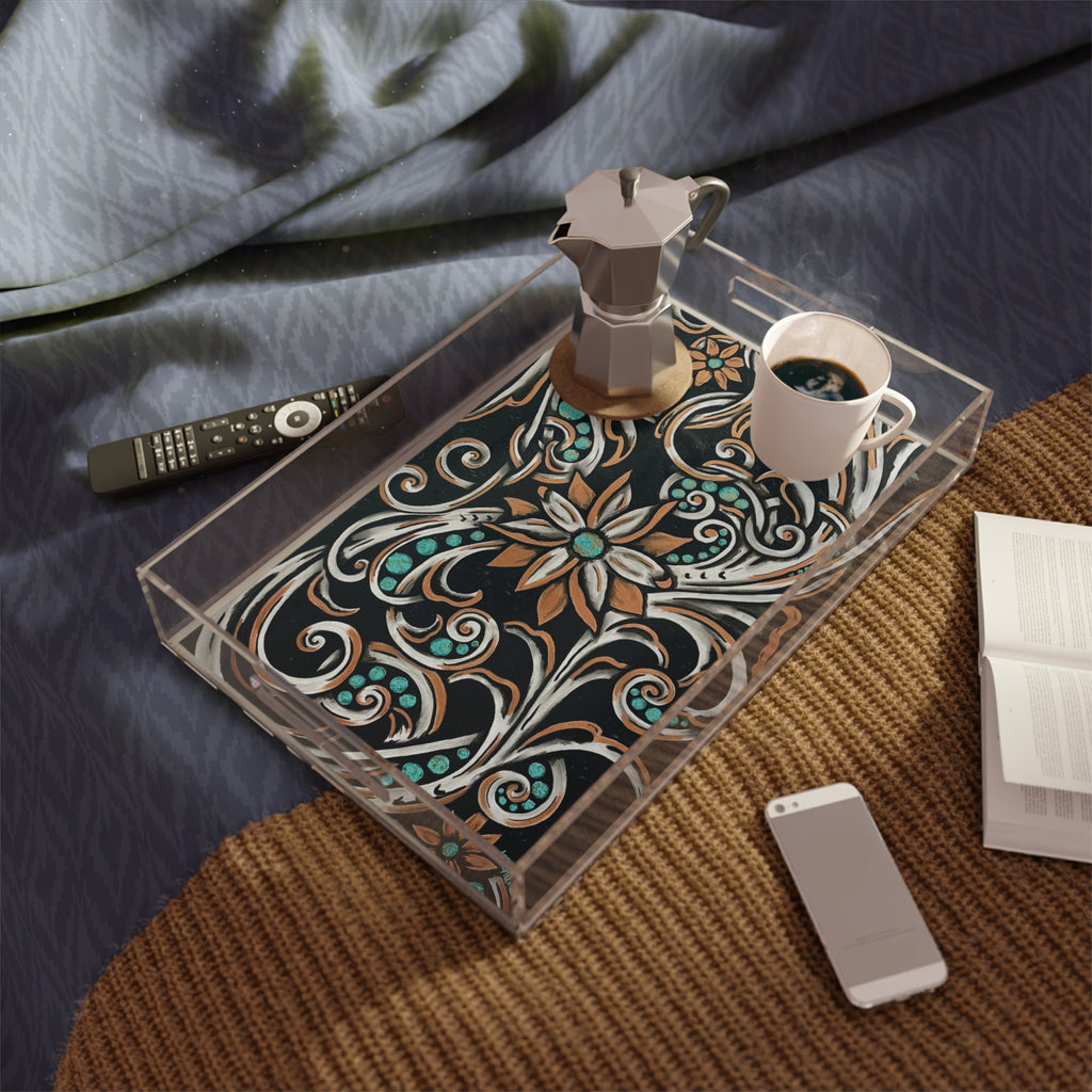 Turquoise Filigree -  Acrylic Serving Tray