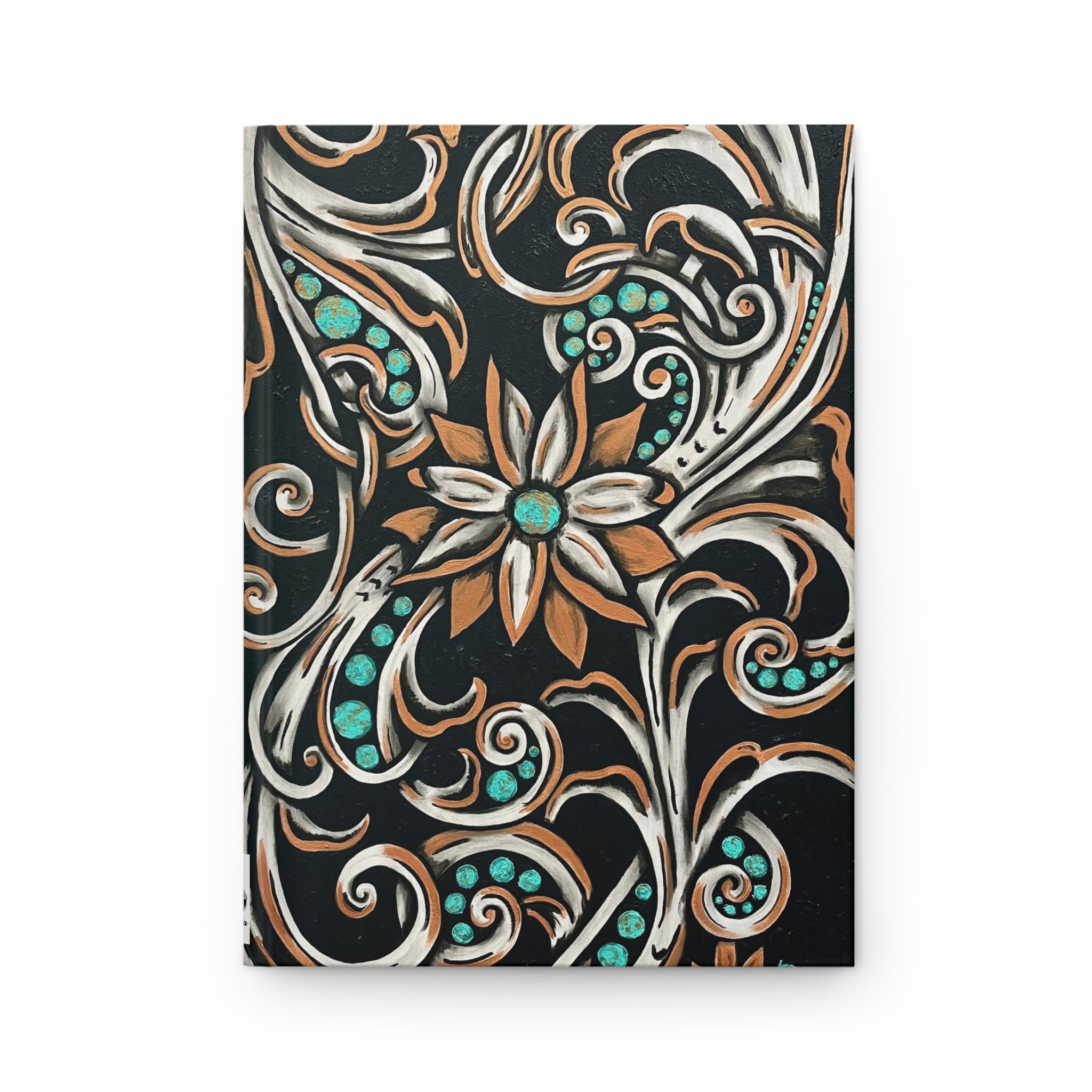 Turquoise Filigree Hardcover Journal — Ornate Floral Swirl Pattern (Matte)
