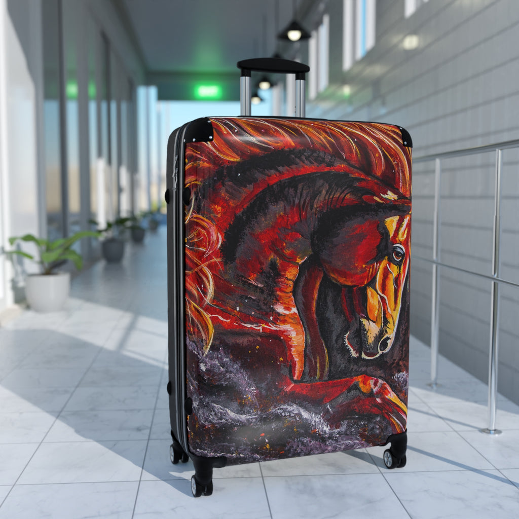 Hand-Painted Fire Horse Suitcase — Western Art by Kristen Schulle
