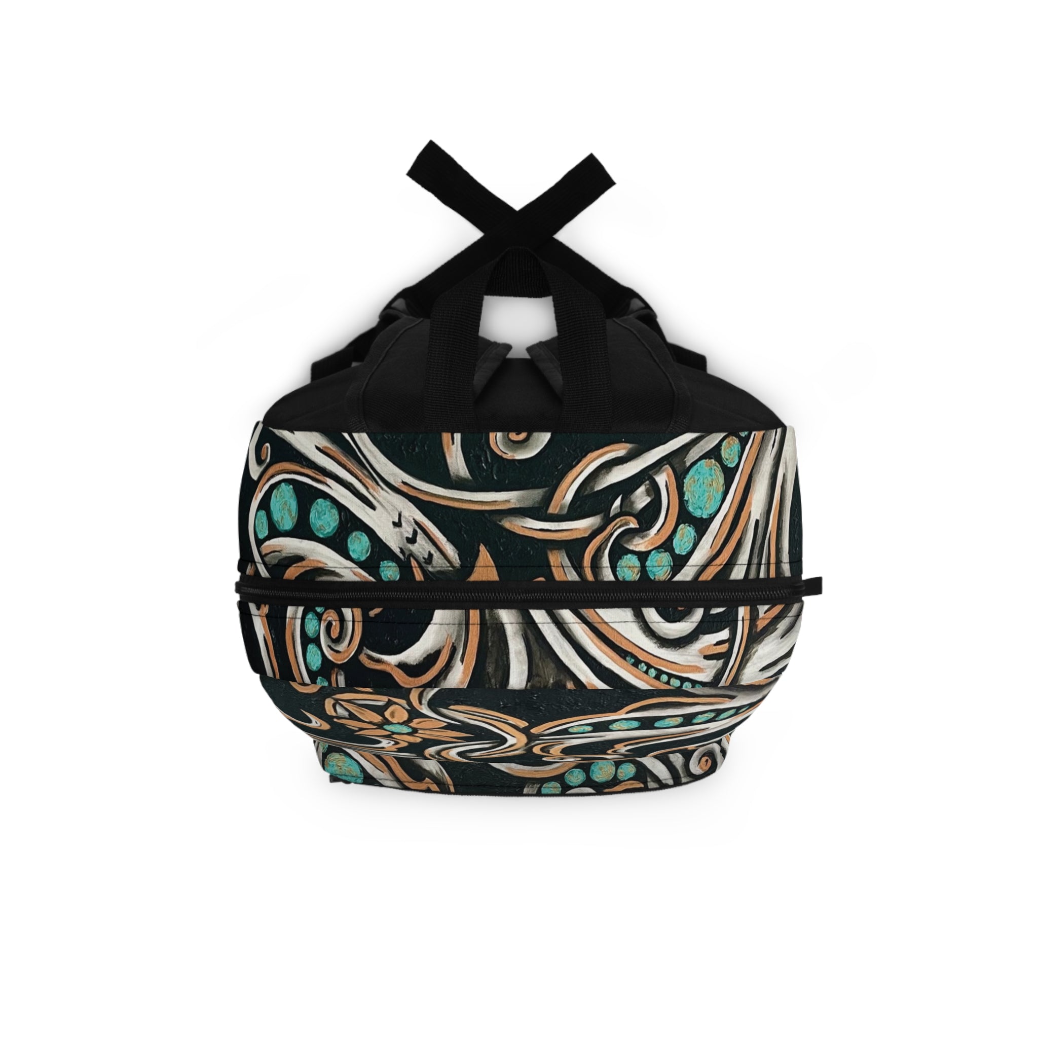 Turquoise Filigree Backpack — Teal & Tan Boho Pattern Daypack