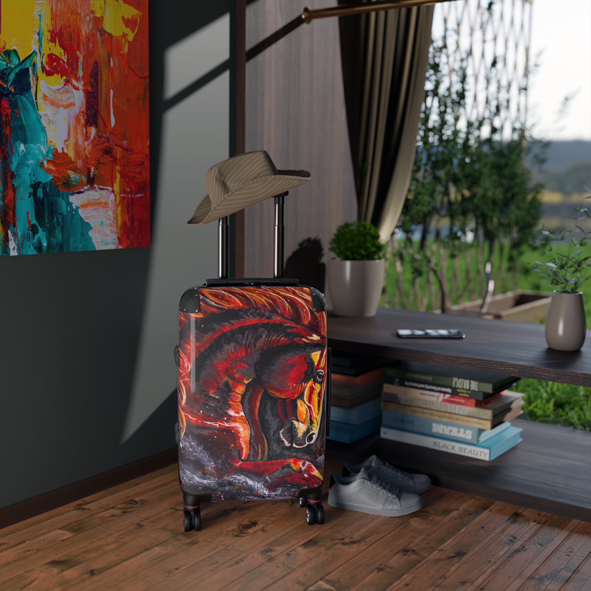 Hand-Painted Fire Horse Suitcase — Western Art by Kristen Schulle