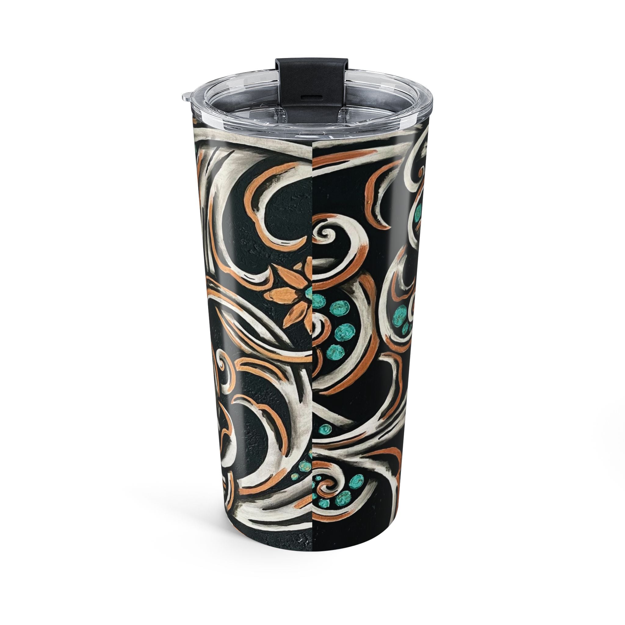 20oz Turquoise Filigree Tumbler — Teal & Copper Boho Travel Cup